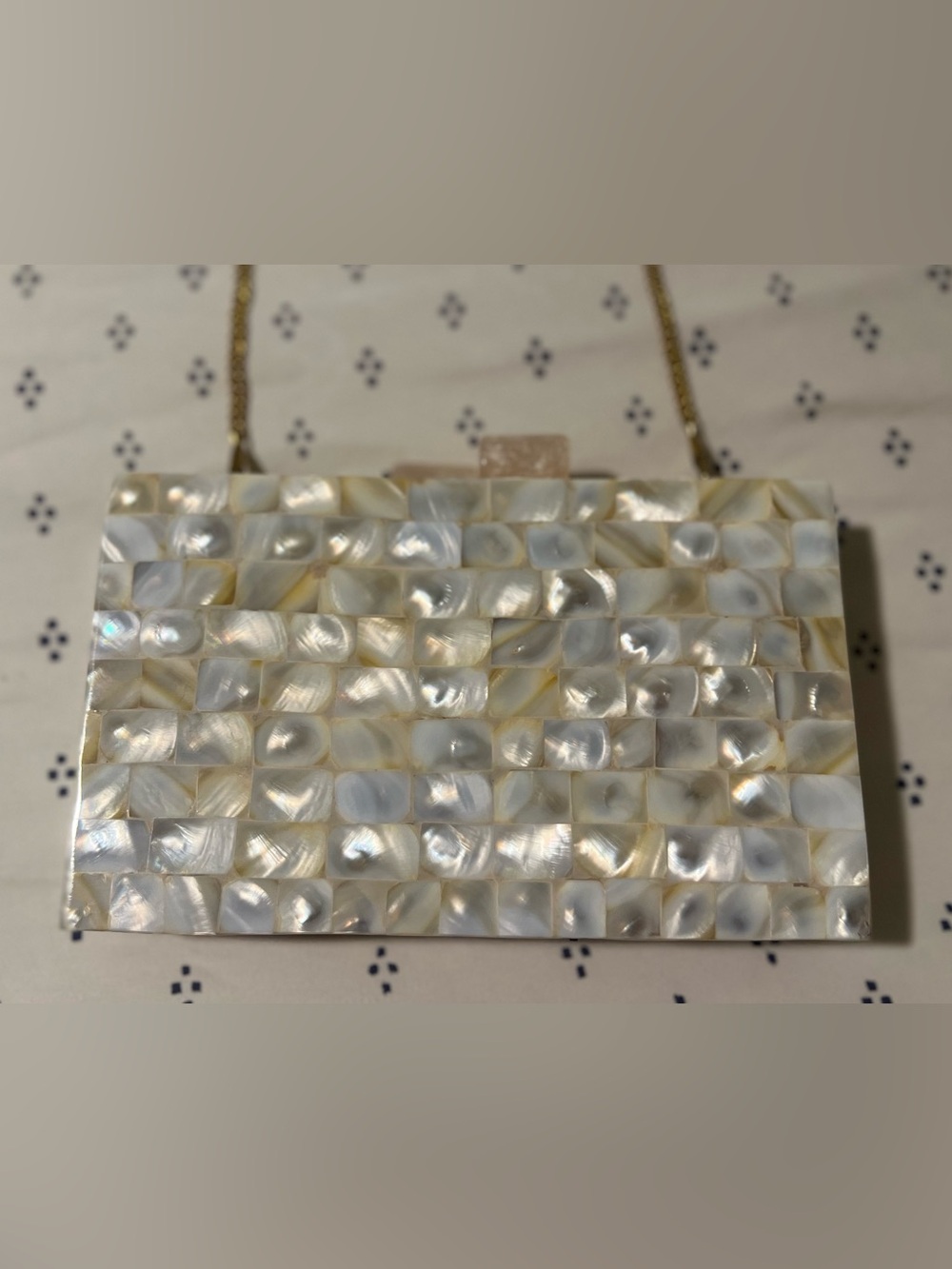 Pearlescent Mosaic Tile Evening Clutch - White/Cream